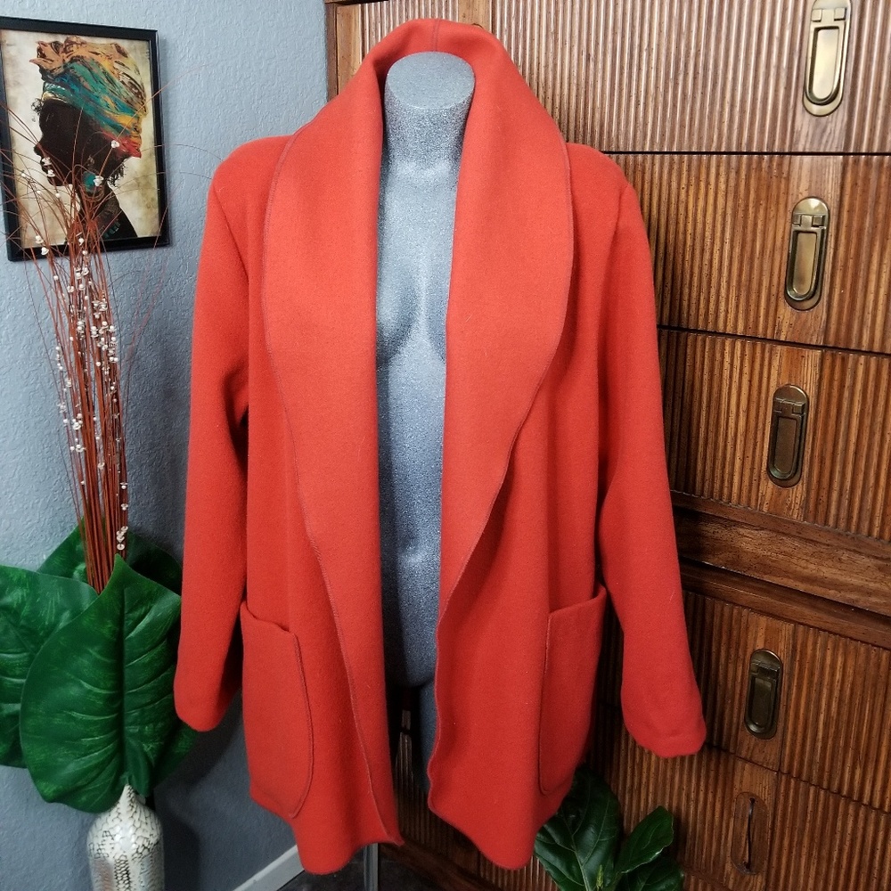 Oversized Wool Shawl Coat Orange Size Medium